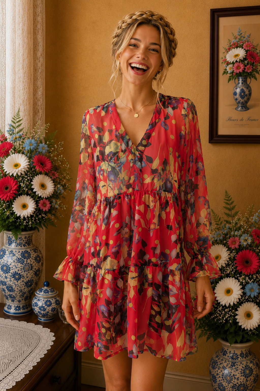 Robe Jubylee taille rouge florale multicolore transparence M/L