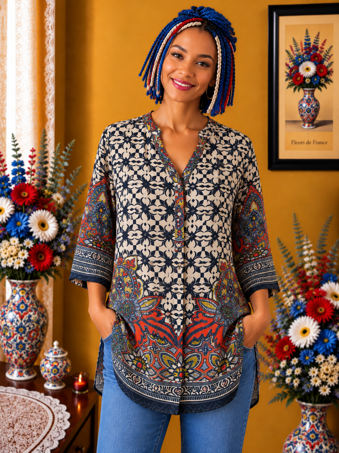 Blouse  Liu Li multicolore imprimé graphique esprit mandalas taille 4