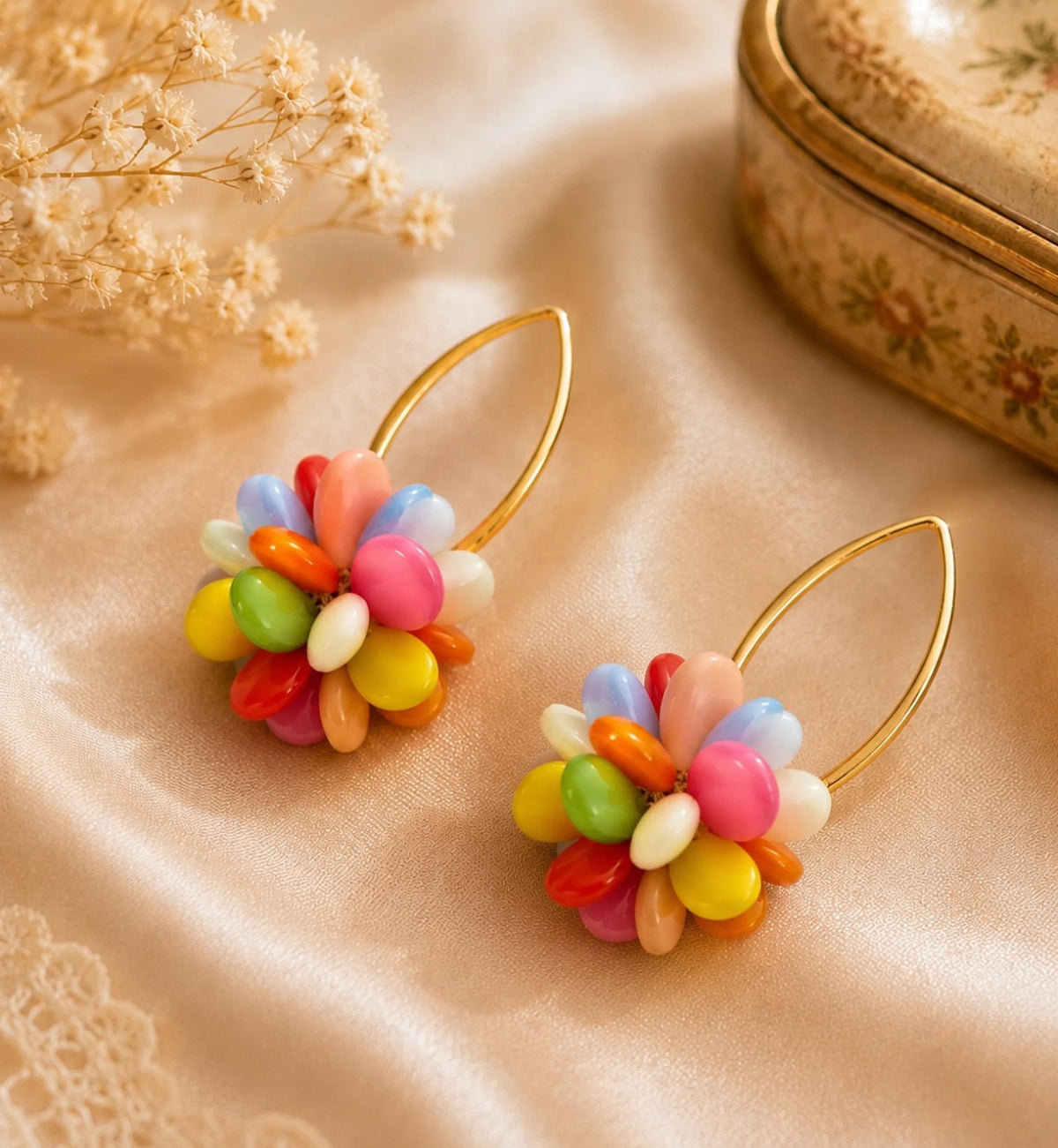 Boucles d'oreilles fantaisie originales bouquet multicolore