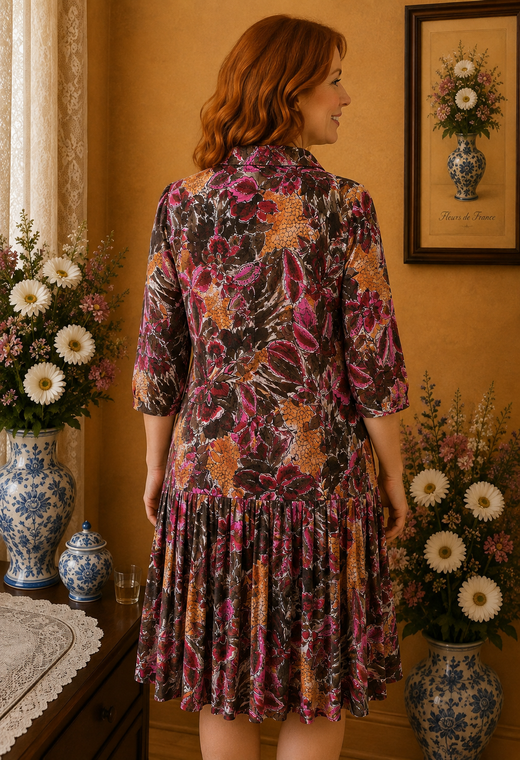 Robe chemisier vintage fleurie multicolore taille 52/54