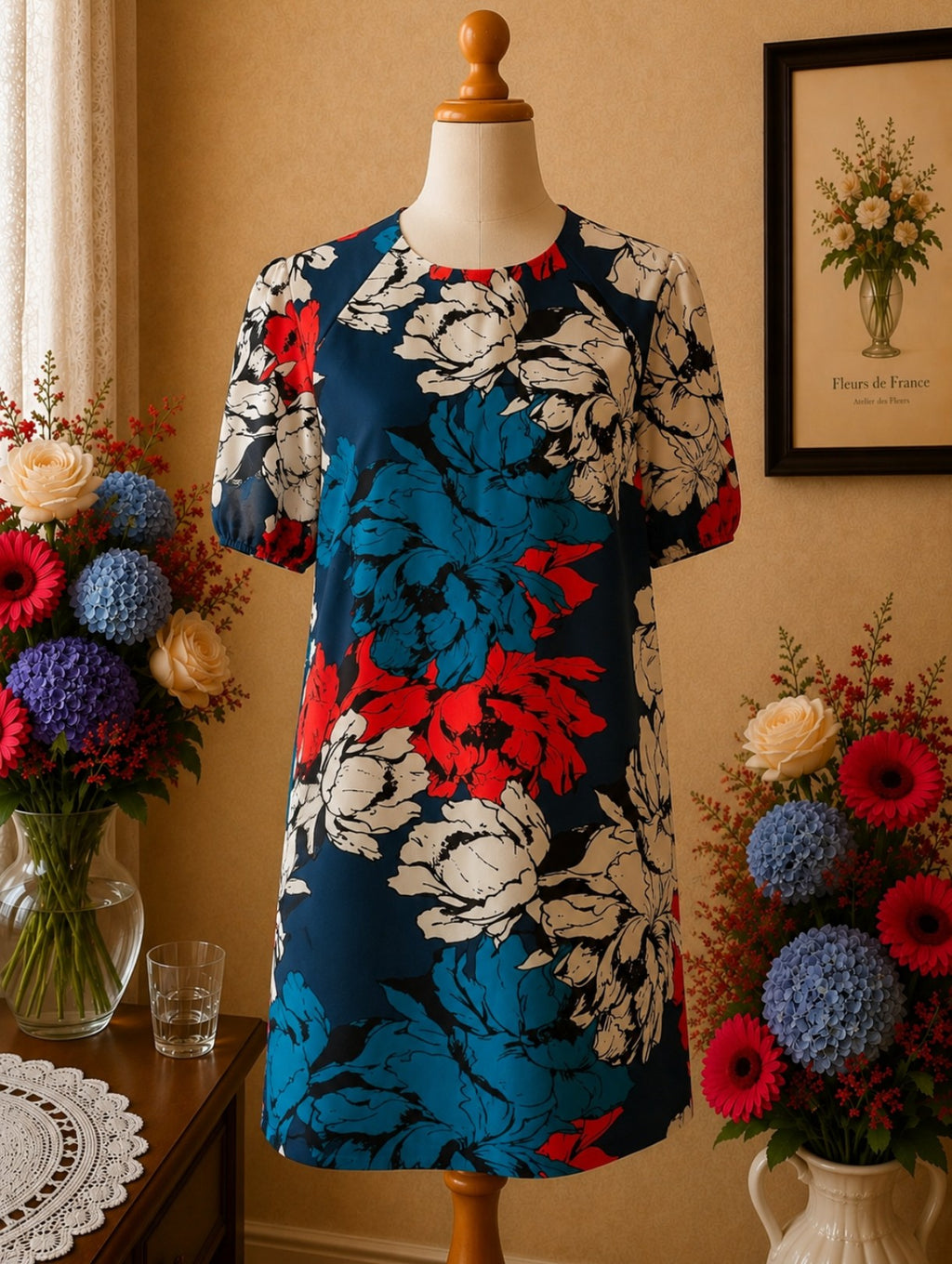 Robe Damart Florale XXL Marine t38