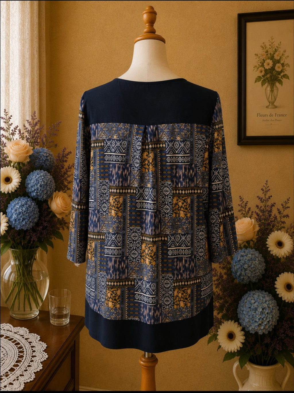 Tunique Femme Graphique Bleu, Noir & Jaune, Manches 3/4 t38