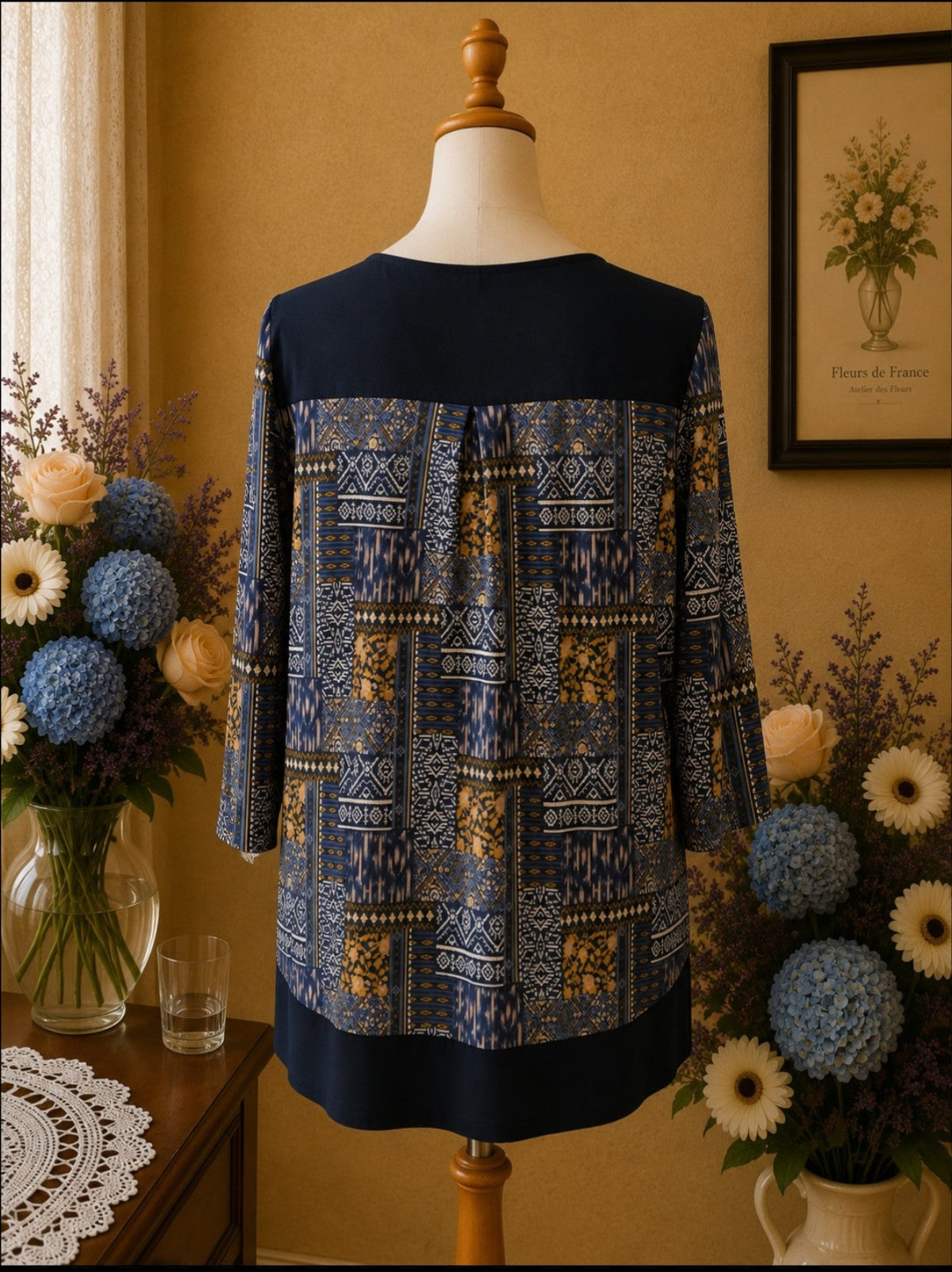 Tunique Femme Graphique Bleu, Noir & Jaune, Manches 3/4 t38