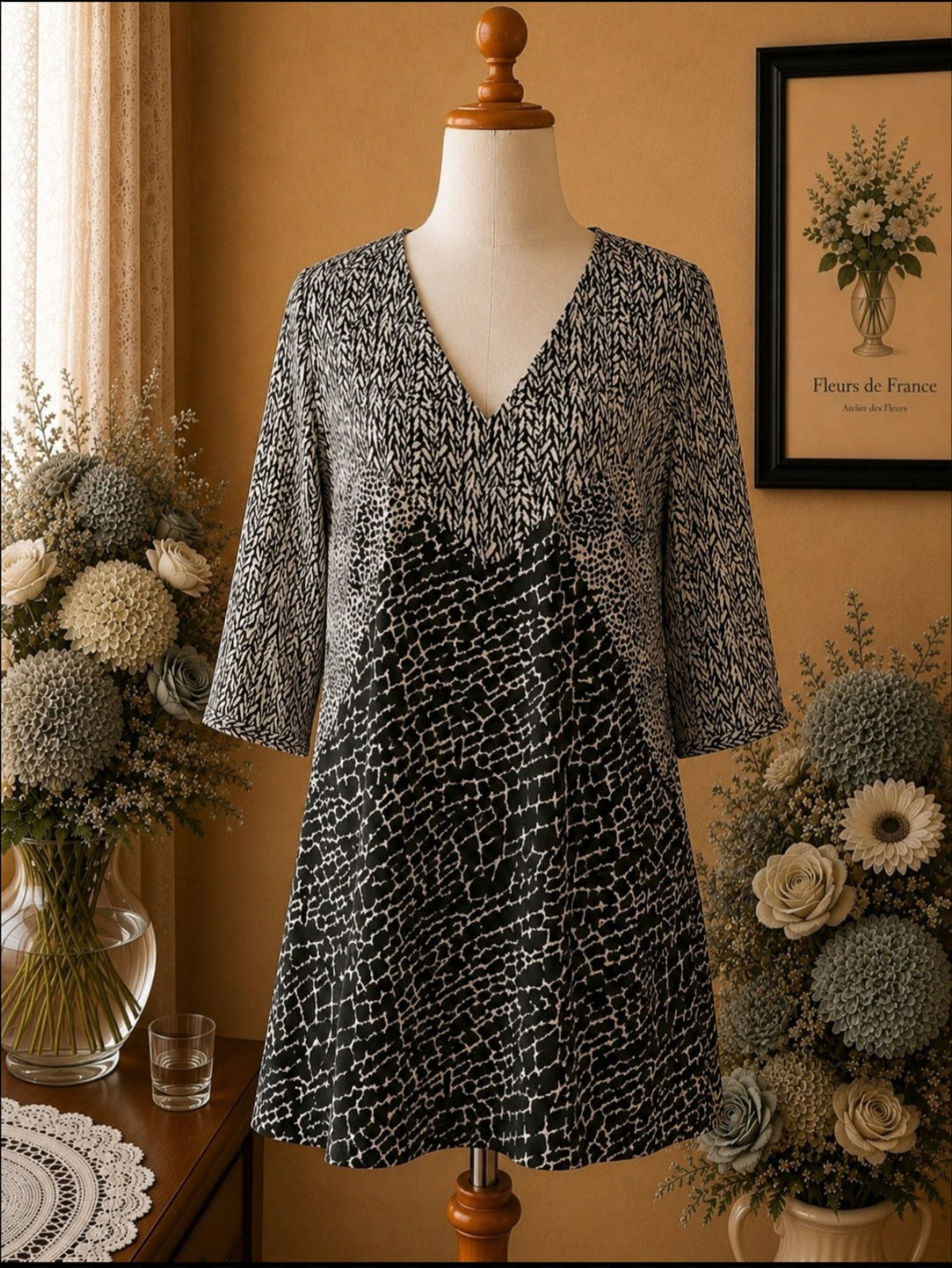Robe Vero Moda noir & blanc, graphique effet animal taille 42