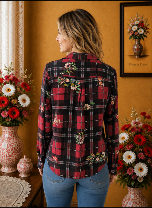 Blouse femme Tissaia Carreaux & fleurs taille 38
