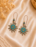 Boucles d’oreilles pendantes soleil Cuivre & turquoise