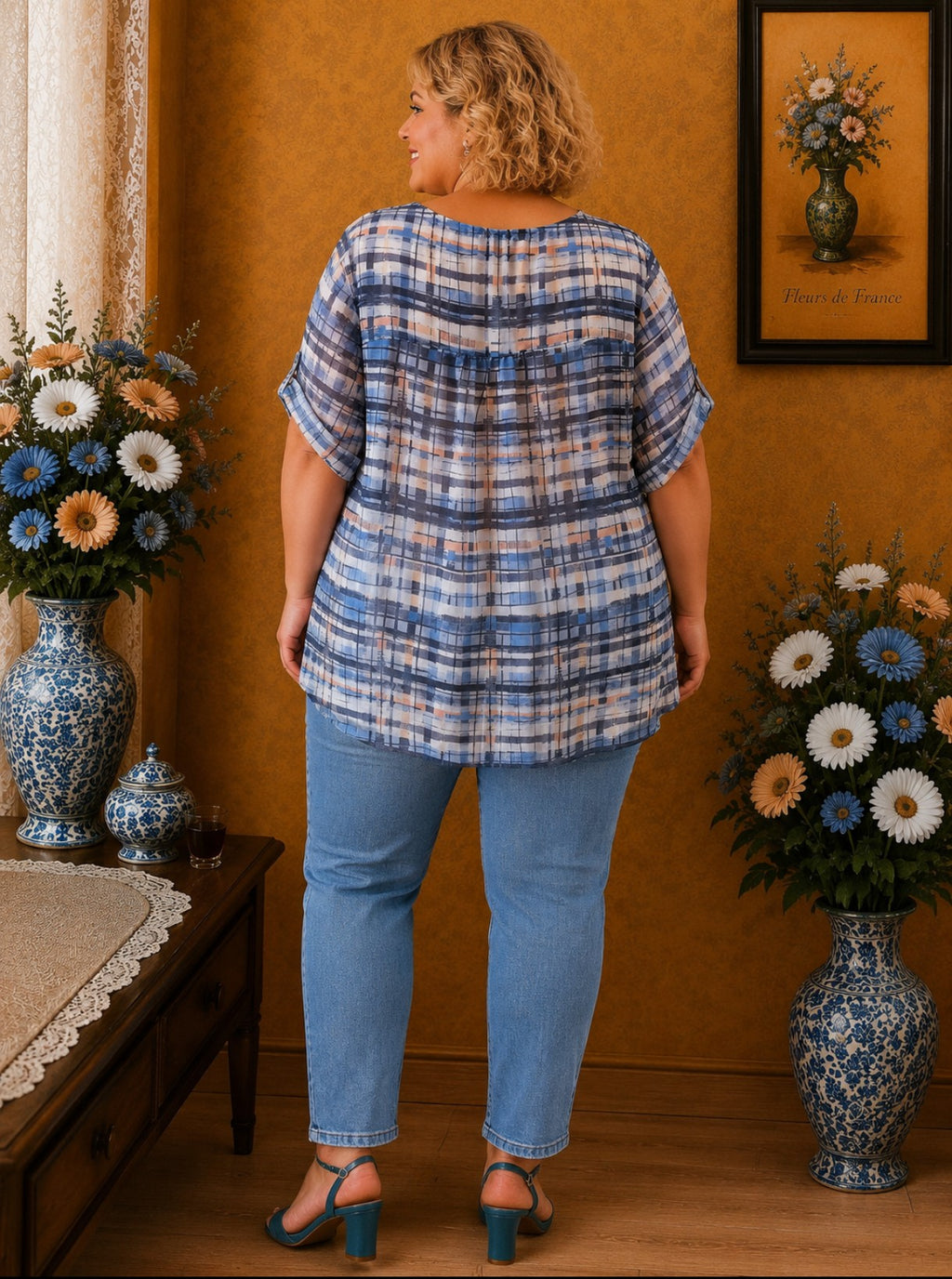 Blouse tunique M&Mode imprimée Effet voile transparent taille 52