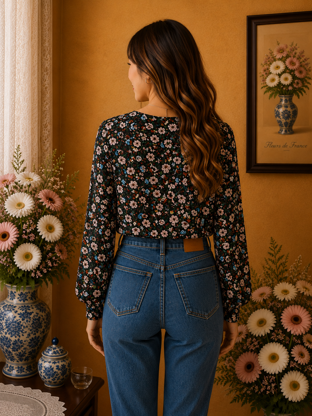 Pull femme J&B Fashion noir imprimé floral multicolore taille 38 💕