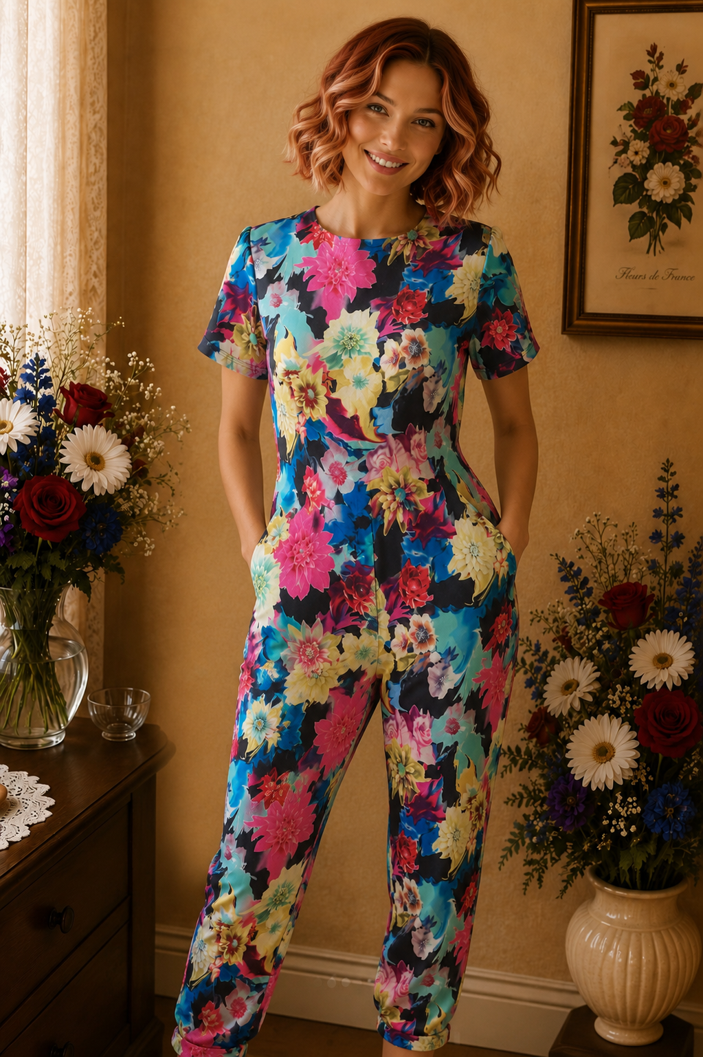 Combinaison Boohoo neuve étiqueté florale bleu rose multicolore taille 36