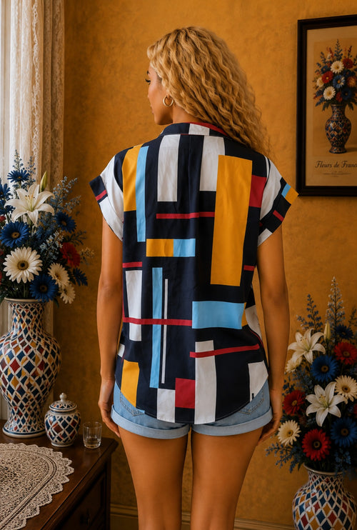 Blouse femme imprimé graphique géométrique multicolore taille 38