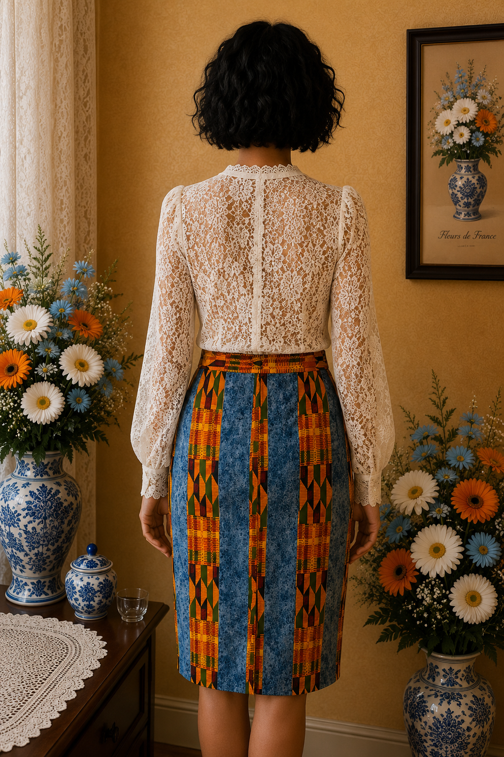 Jupe vintage bleu orange multicolore taille 38
