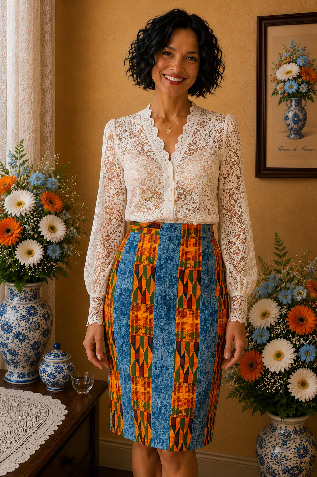 Jupe vintage bleu orange multicolore taille 38