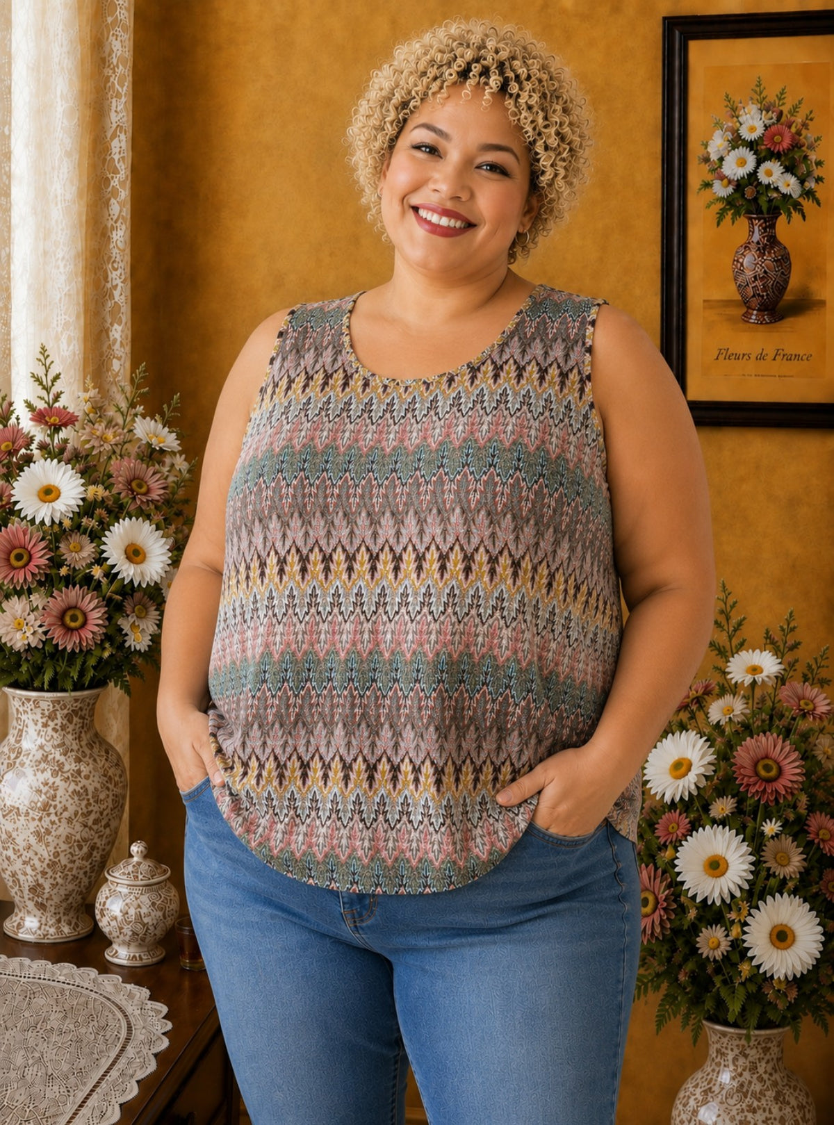 Débardeur M&Mode imprimé multicolore doublure rose taille 42