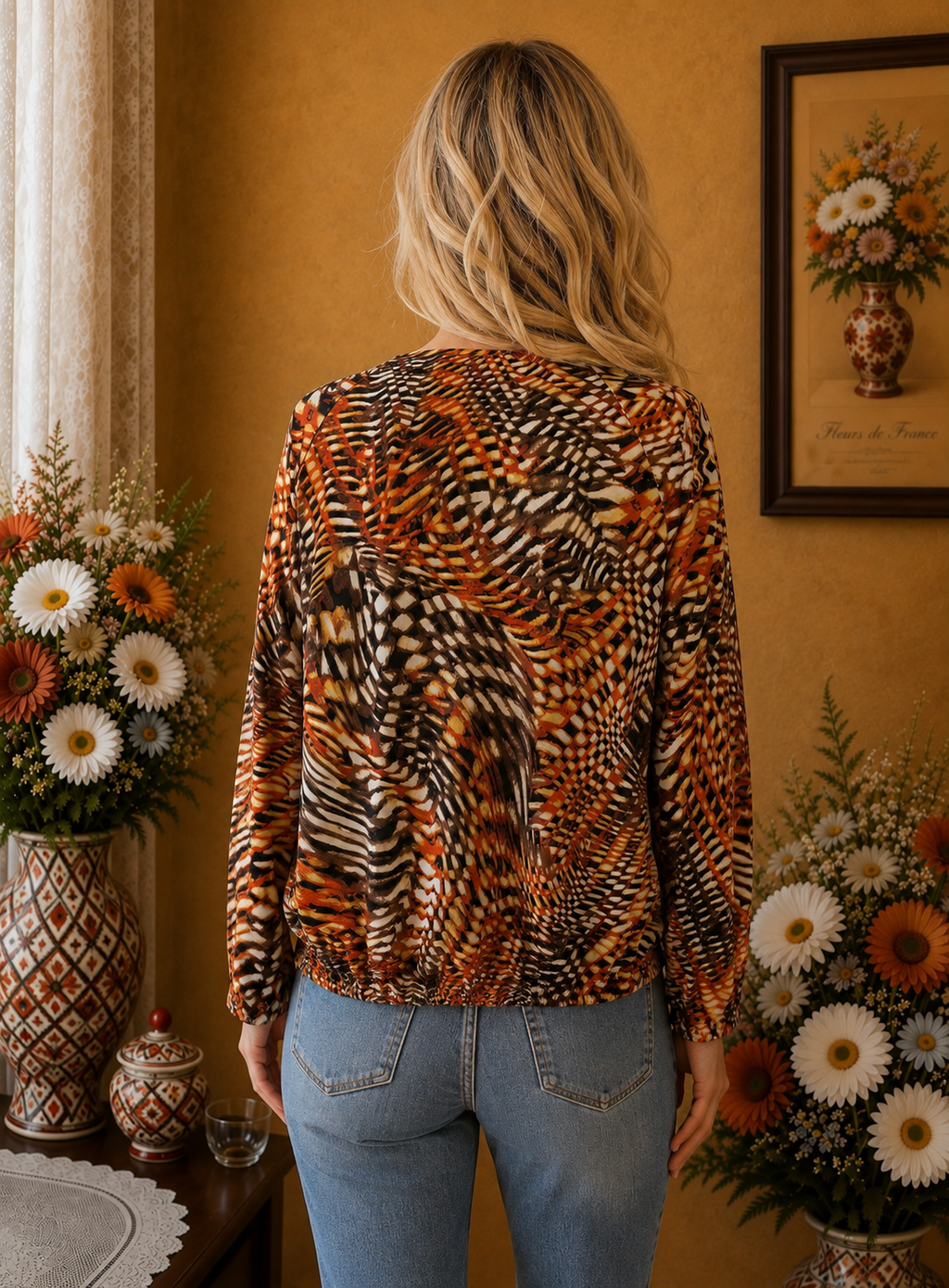 Blouse Mélanie Lyne imprimé graphique marron orange taille M
