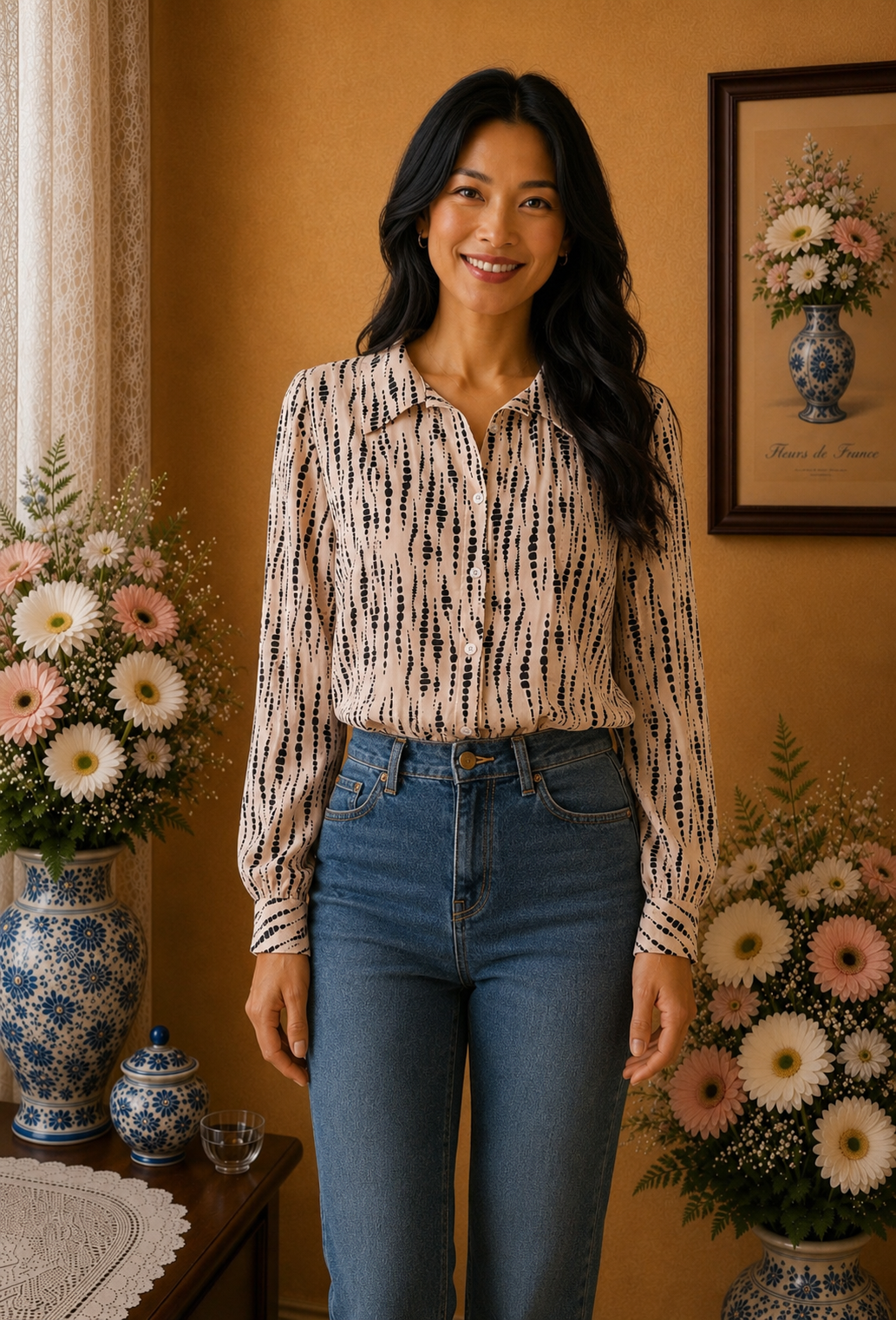 Blouse Shein rose poudré noir taille 36 manches longues💞
