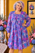 Robe femme Jerseys Huguet Paris blanche fleurie violet fushia taille 48