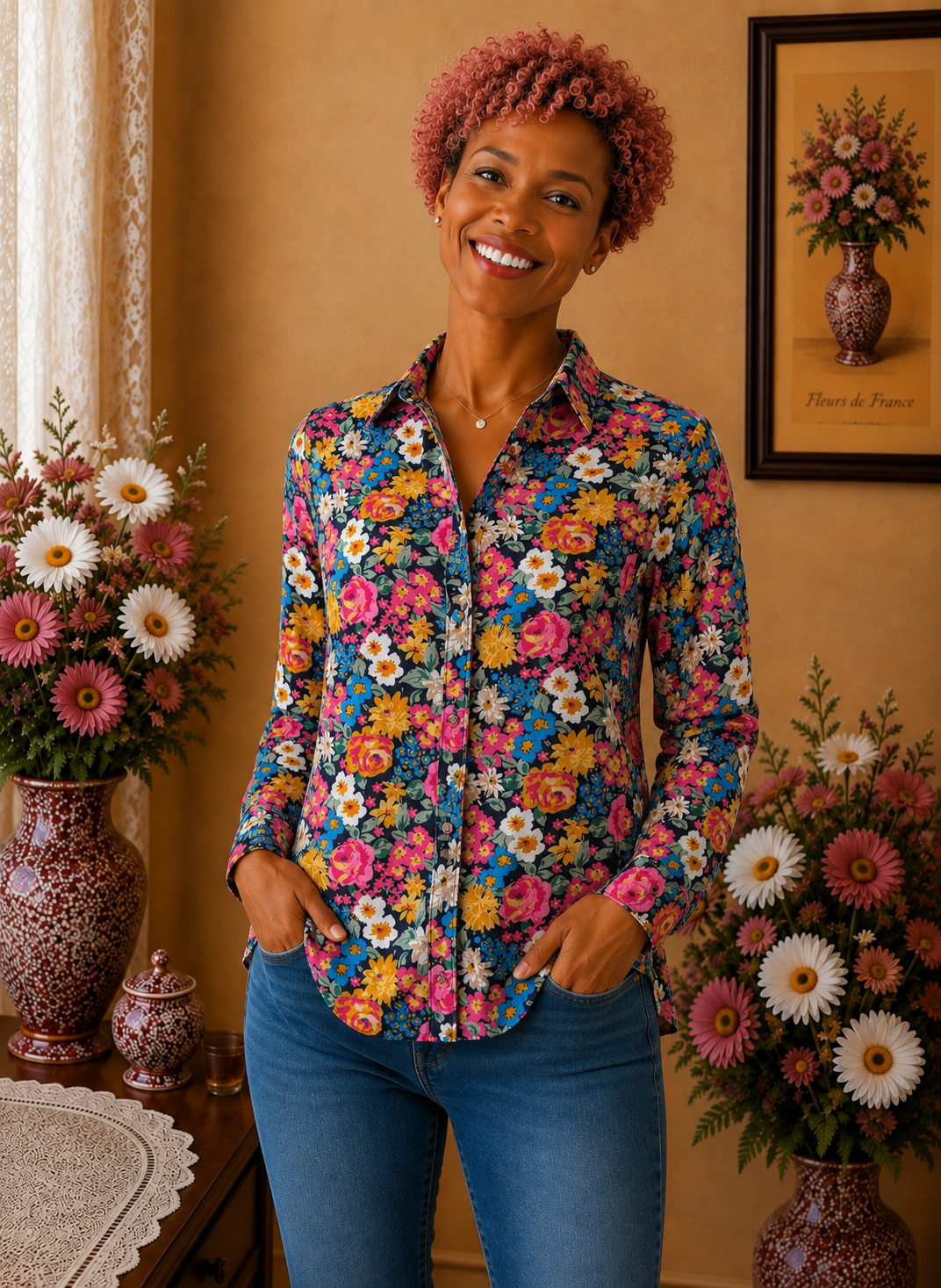 Chemisier femme Charlior bleu marine florale multicolore taille 36