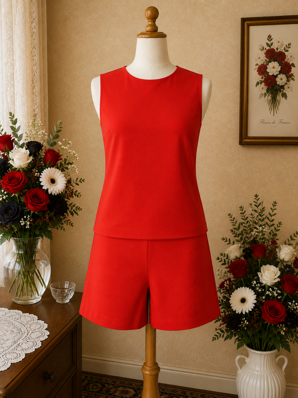 Combi-short rouge vintage Etam – doublure satin