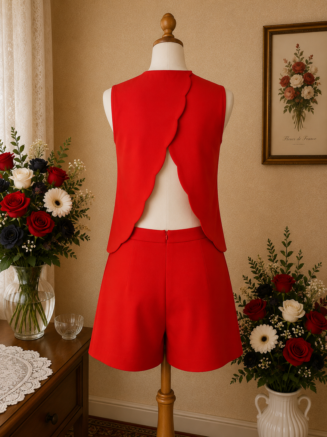 Combi-short rouge vintage Etam – doublure satin