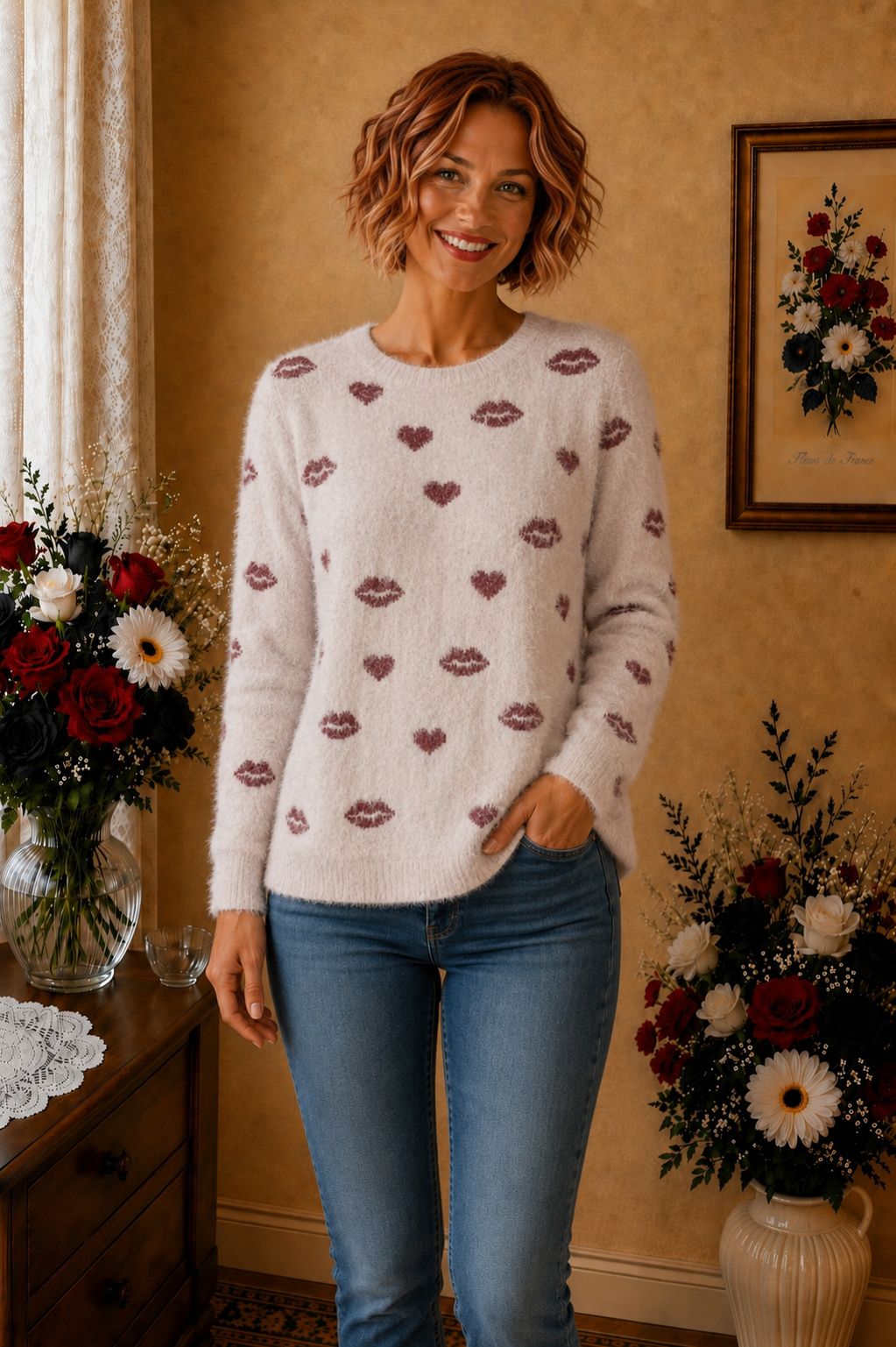 Pull Holly Bracken blanc bordeaux taille 38