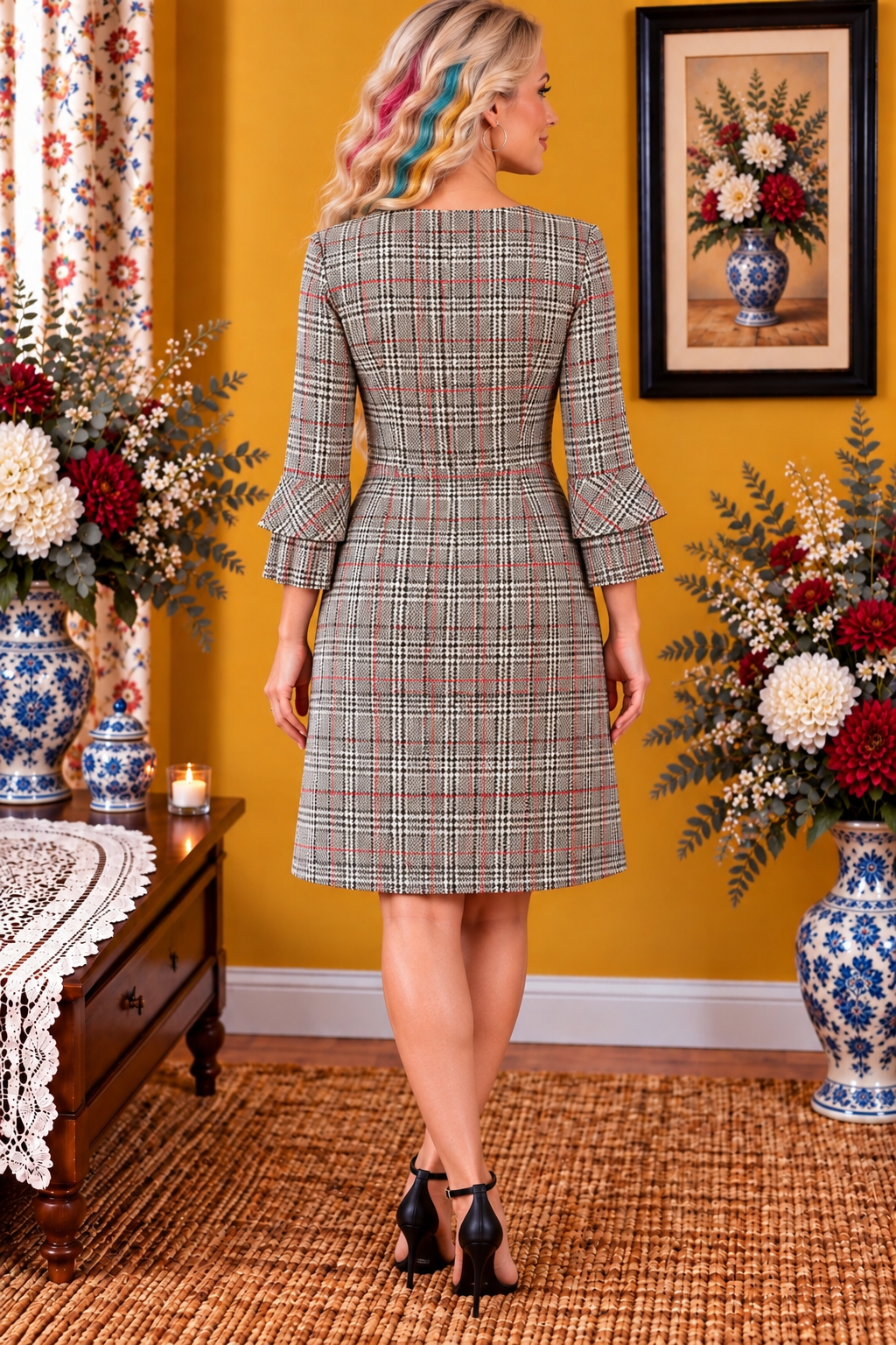 Robe Miss Miss neuve blanc noir et rouge motif à carreaux taille 40