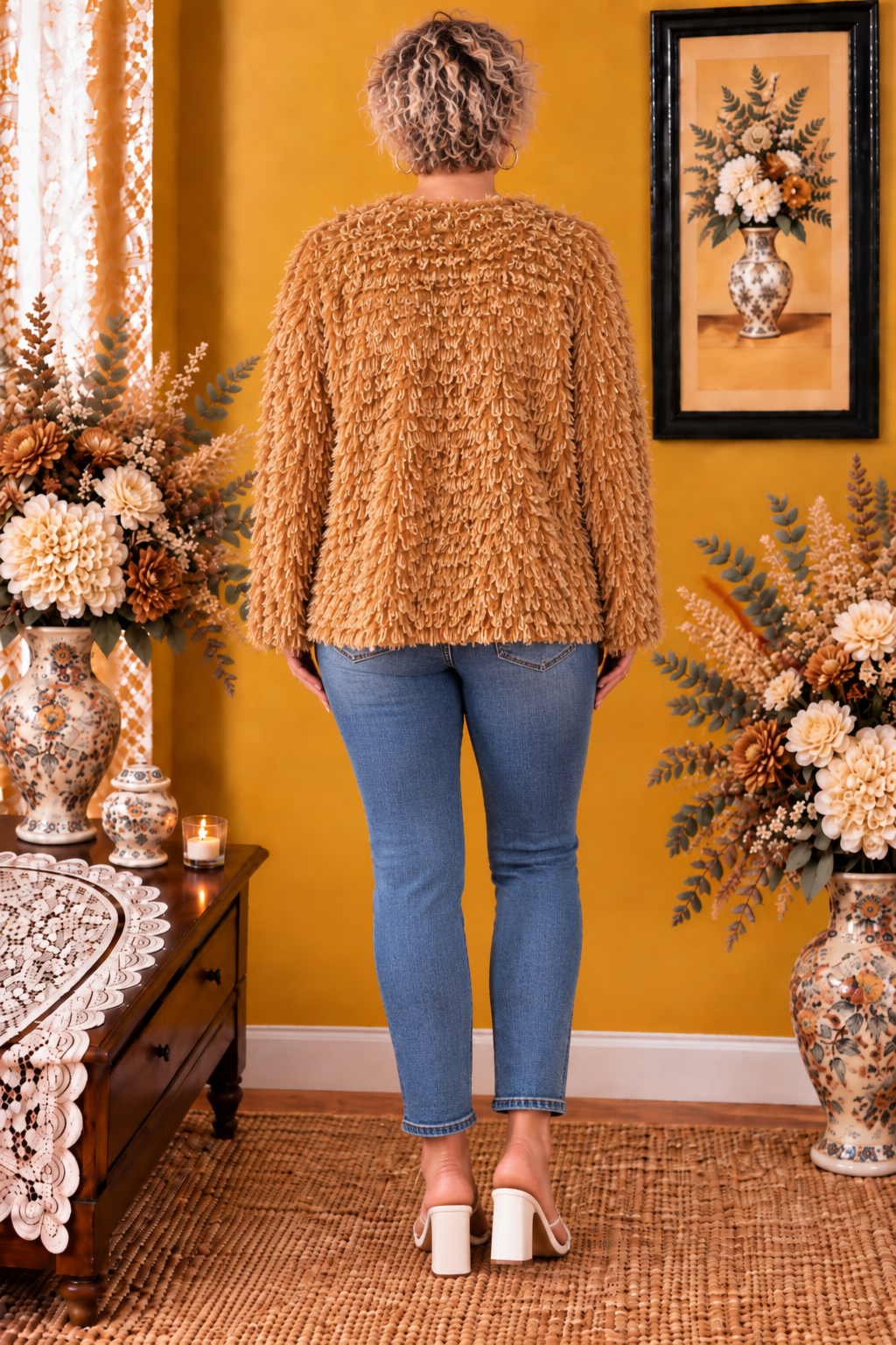 Pull New Collection neuf coloris moutarde texturé taille 44