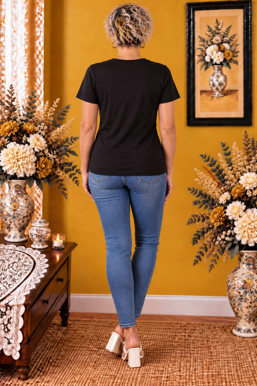 T-shirt Primark noir imprimé jaune et noir 100% coton taille S