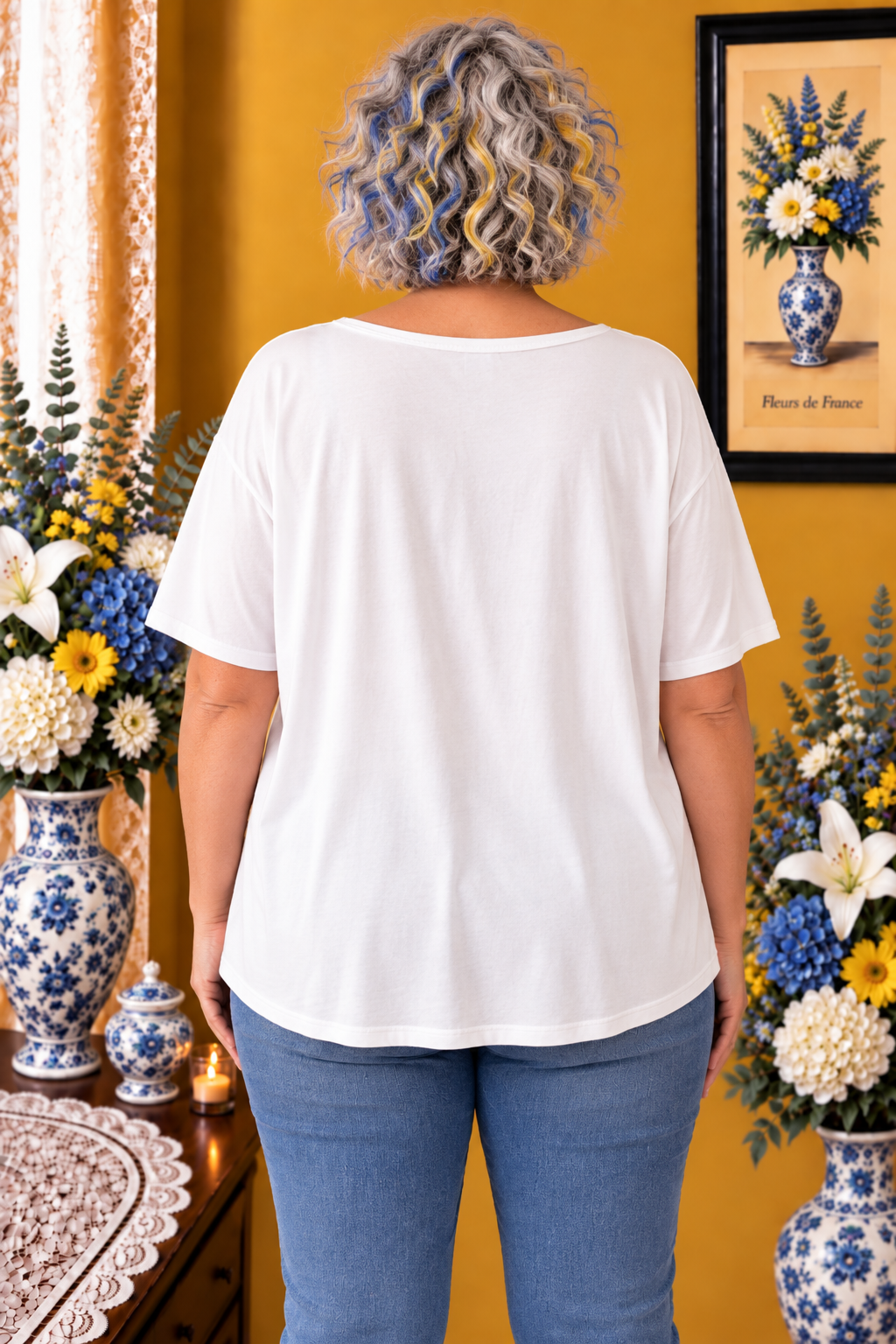 T-shirt grande taille neuf blanc imprimé cocktail citron taille 52/54