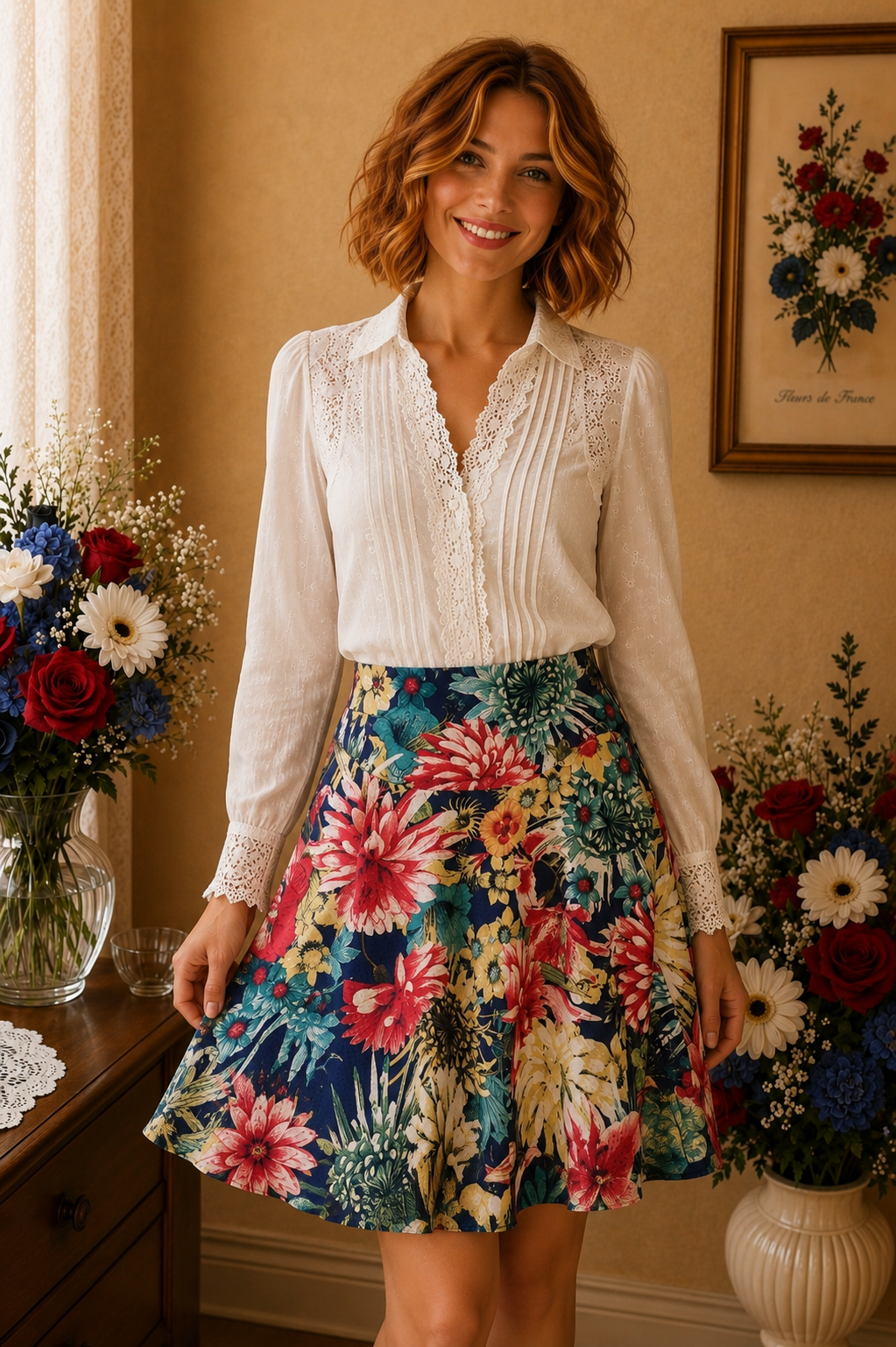 Jupe Chic & Jeune jaune multicolore florale taille 36
