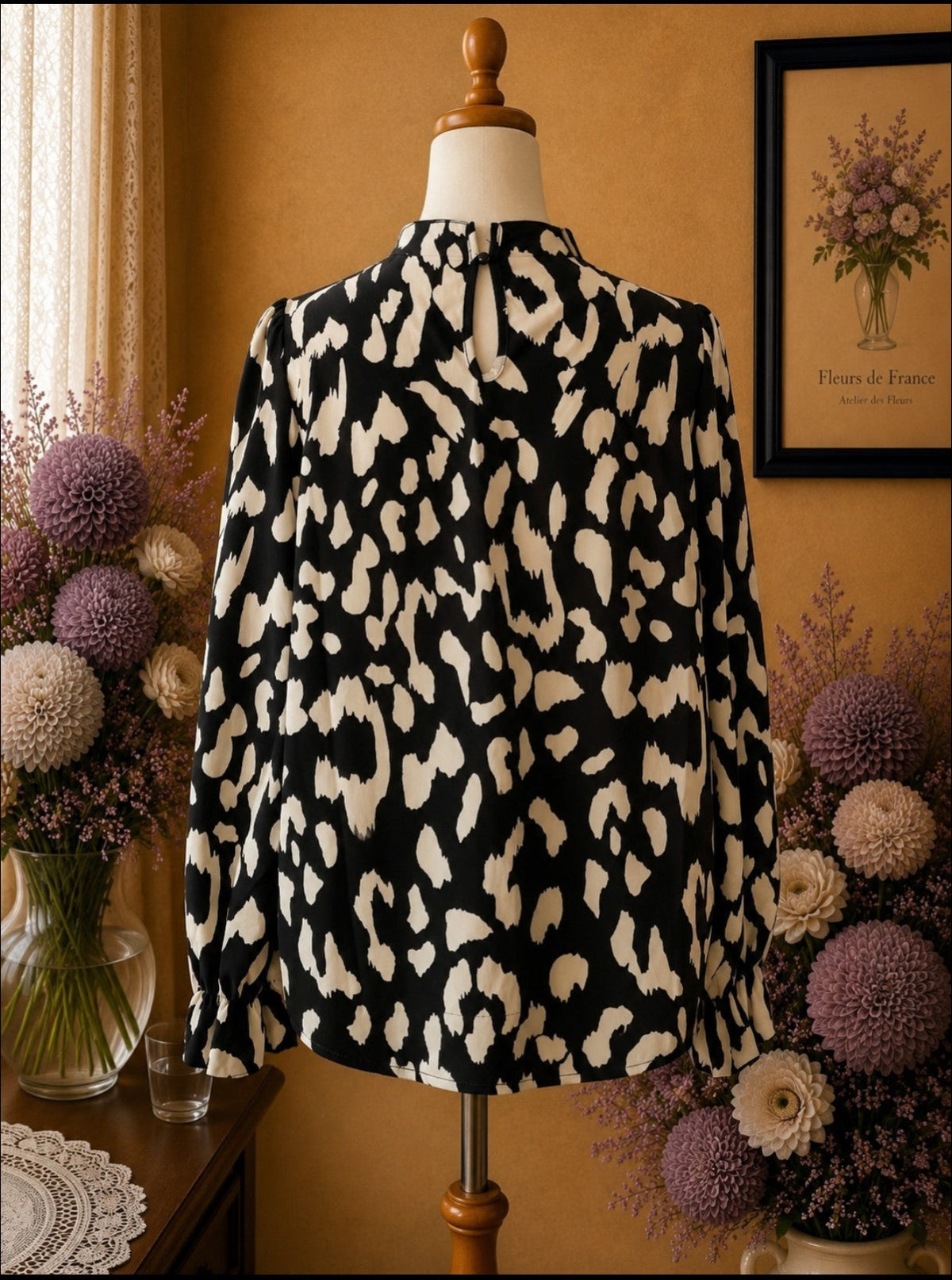Blouse Shein noir tacheté blanc taille 34