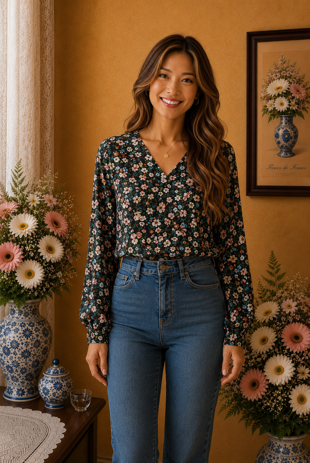 Pull femme J&B Fashion noir imprimé floral multicolore taille 38 💕