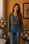 Pull femme J&B Fashion noir imprimé floral multicolore taille 38 💕