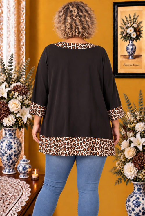 Blouse femme Emery rose noir imprimé léopard multicolore taille 3XL