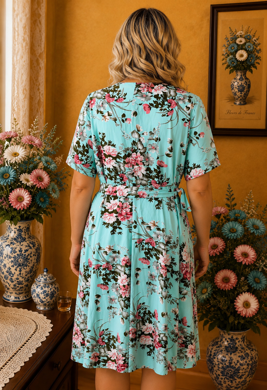 Robe d'été portefeuille bleu fleurie multicolore Shein Curve taille 50
