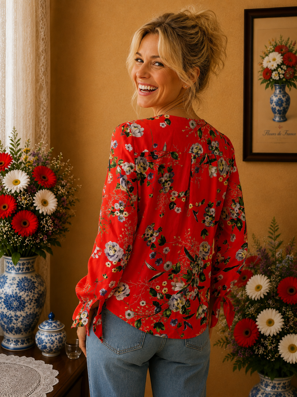 Blouse Ema Blue’s rouge imprimé floral multicolore S/M💞
