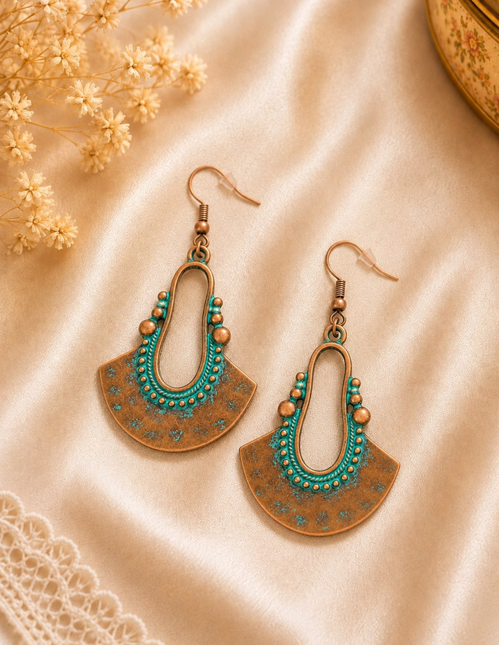 Boucles d’oreilles pendantes bohèmes  Cuivre & turquoise