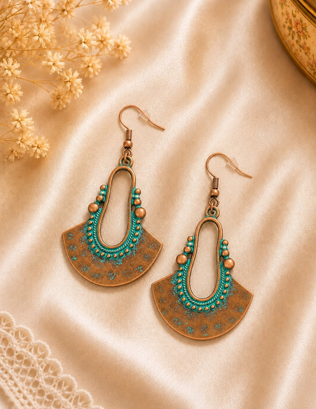 Boucles d’oreilles pendantes bohèmes  Cuivre & turquoise