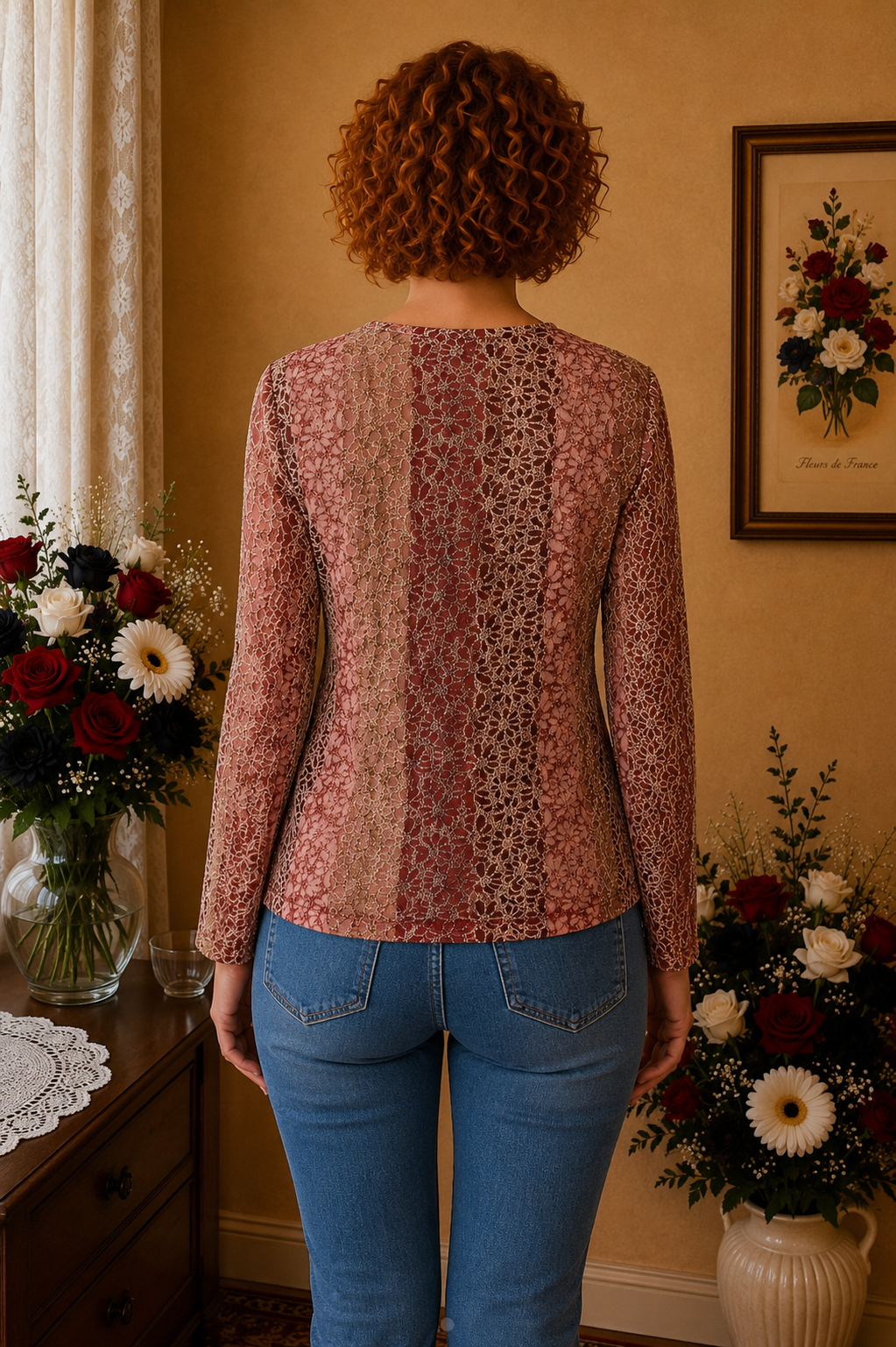 Haut Gold maille rose bordeaux taille 38/40