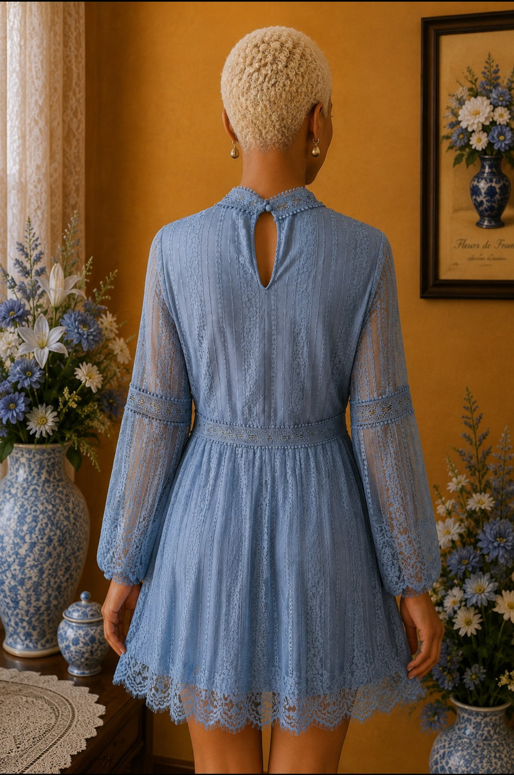 Robe H&M Divided bleu ciel dentelle taille 42/44