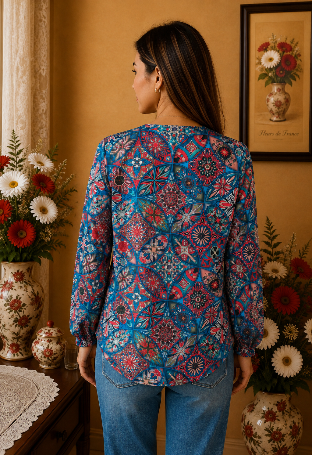 Blouse femme imprimé mosaïque multicolore taille 38/40