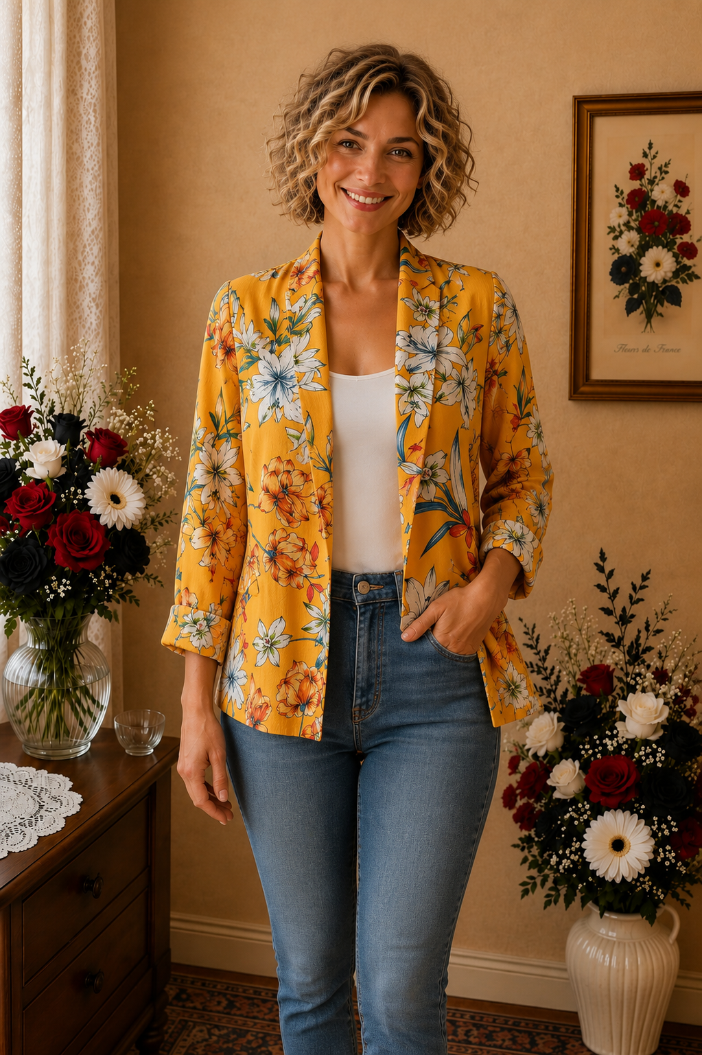 Veste Pimkie neuve jaune multicolore floral taille 36