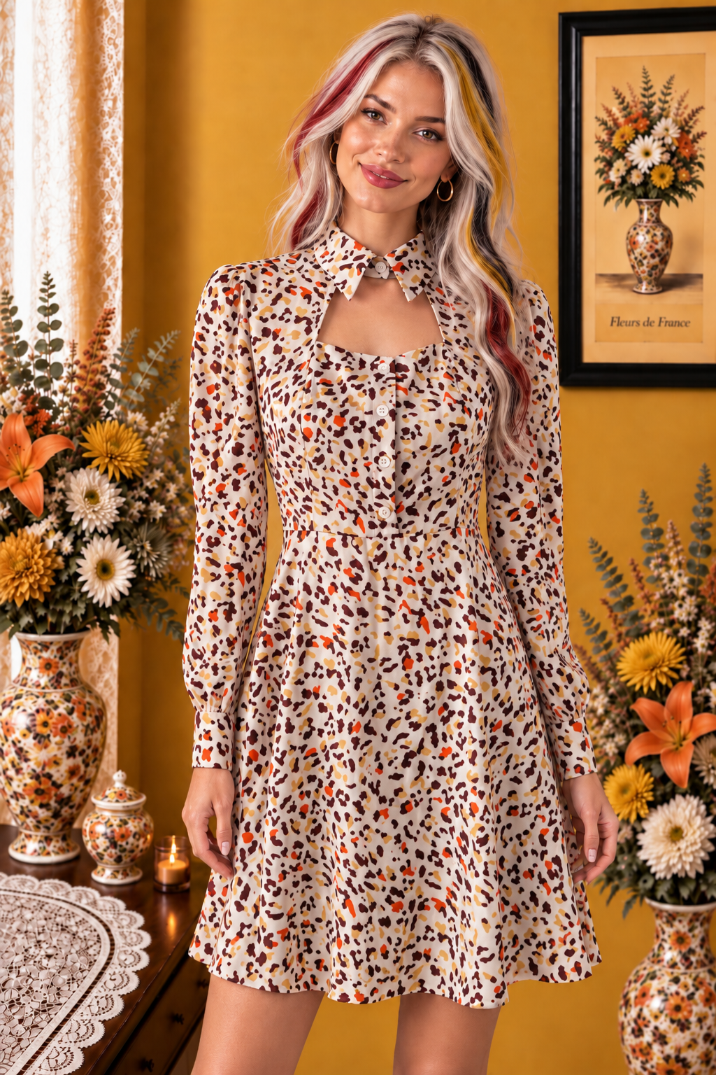 Robe femme Shein blanche imprimé léopard multicolore taille 36