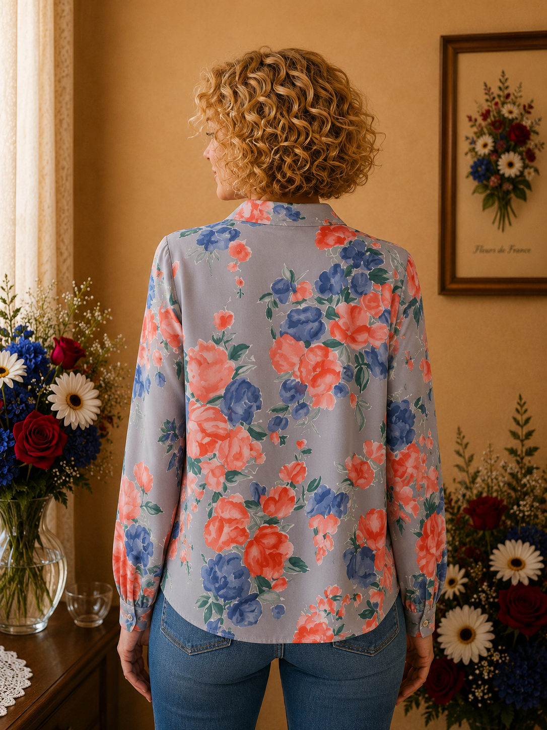 Chemise Camaïeu florale gris rose multicolore taille 42
