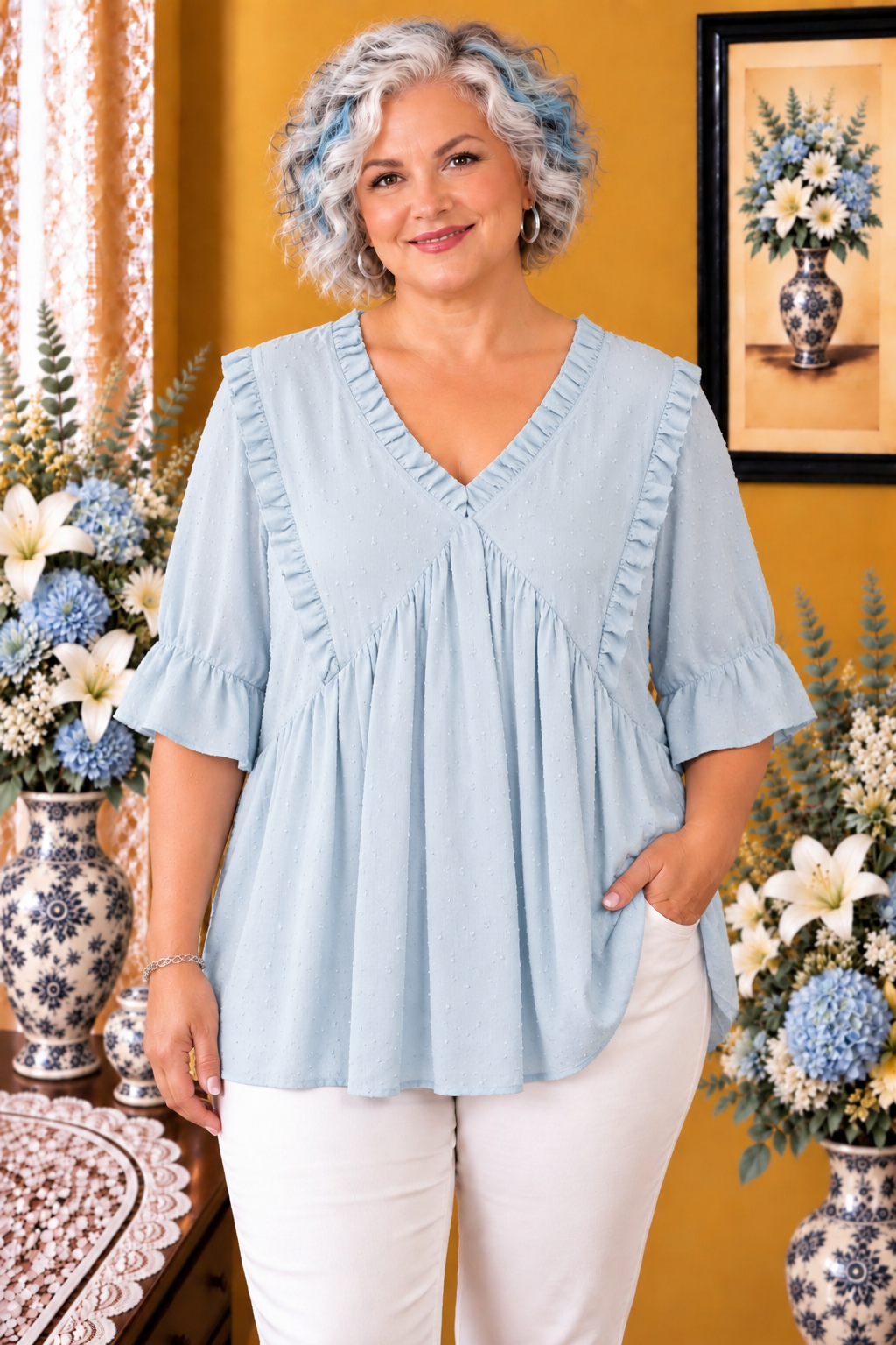 Blouse  femme Shein Curve bleu clair taille 1XL