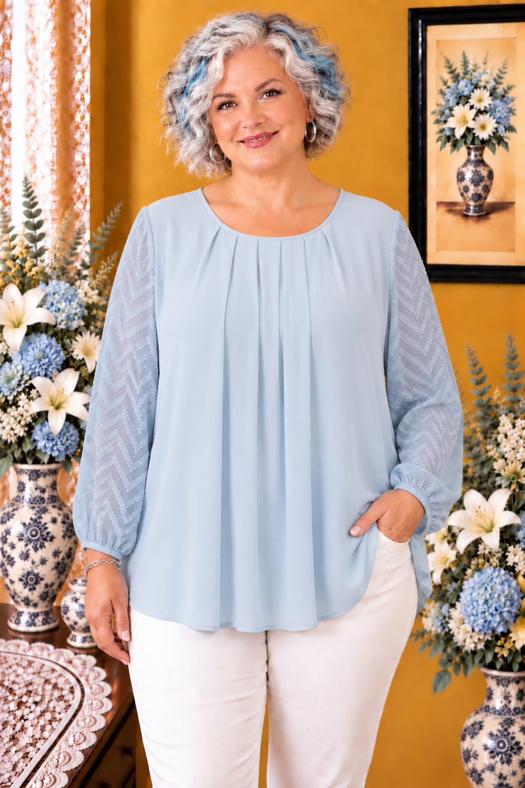 Blouse femme Shein Curve bleu clair taille 4XL