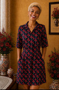 Robe chemise JCB noir imprimé floral rouge bleu taille 46