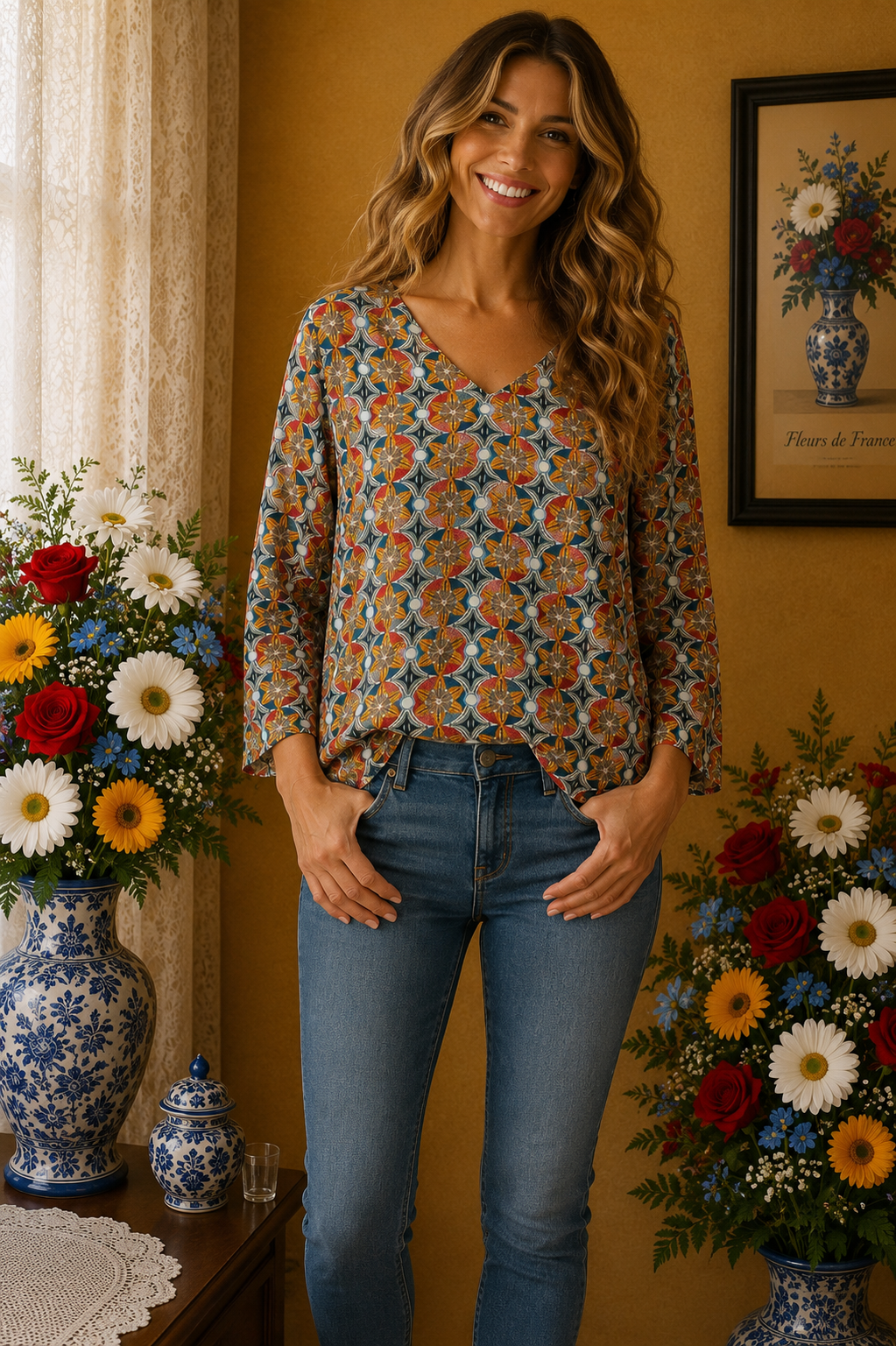 Haut Zinka neuf bleu multicolore coton taille 100% t42/44
