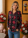 Blouse femme Tissaia Carreaux & fleurs taille 38