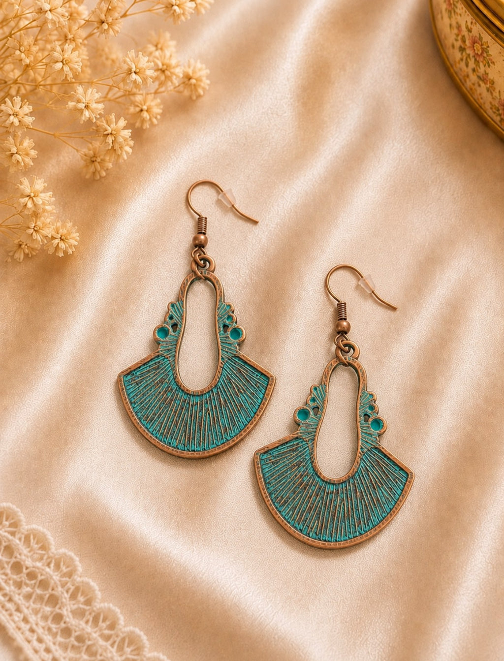 Boucles d’oreilles pendantes bohèmes  Cuivre & turquoise
