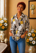 Chemisier  AKOZ de Toi Paris  fleurie jaune blanc noir taille 36